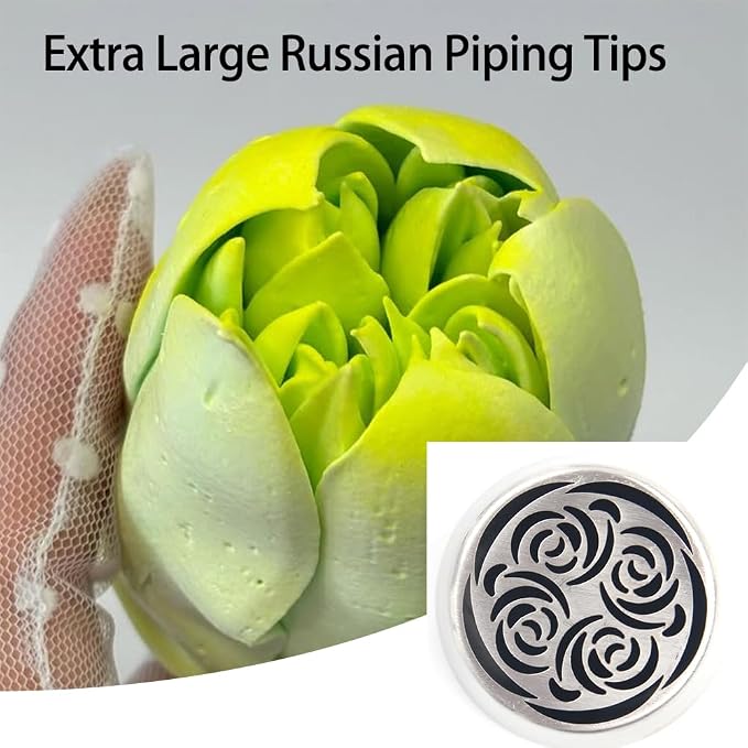 Extra Large Russian Piping Tip Set - 6 Stainless Steel Marshmallow Buttercream Framing Nozzles for 3D Roses Tulip Cake Decorations and Marshmallow Bouquets, Includes 1 Cleaning Brush(6G)