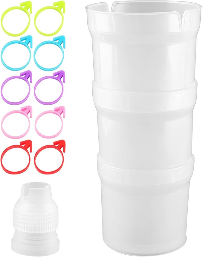 Hands-Free Piping Bag Holder Stand for Filling, Translucent Plastic Icing Bag Rack with 10 Pack Silicone Retaining Rings & Piping Tip Converter, Cake Decorating Baking Accessories
