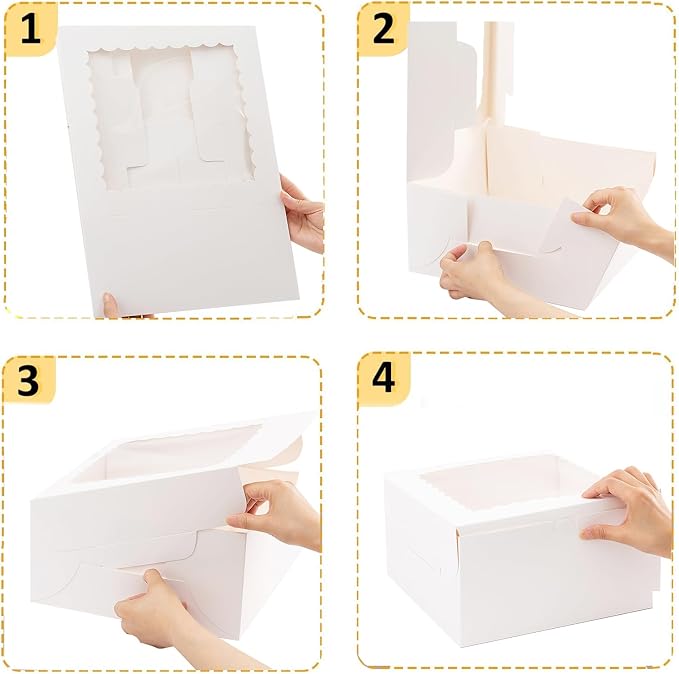 24Pack 10x10x5 inches Cake Boxes, White Cake Boxes With Window,Dessert Pastry Box For Chocolate Covered Strawberries, Wedding/Birthday Baking Fathers Day Gifting, Cupcakes, Donuts