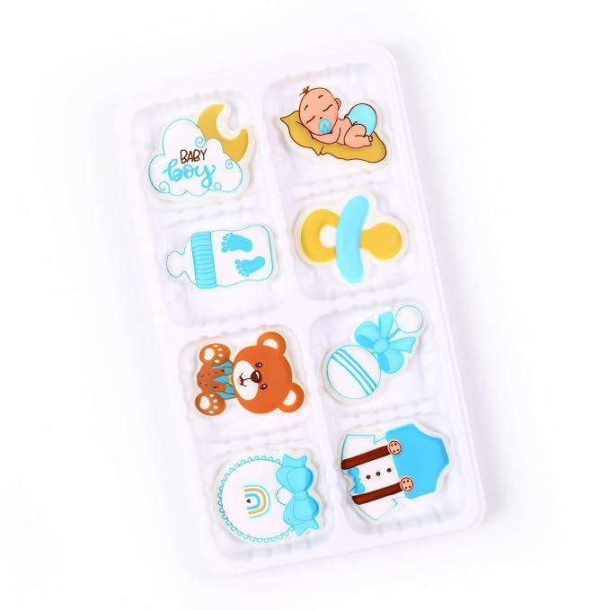 Icing Decorations Edible Icing Decoration Baby Boy Cake Decoration Baby Shower Gender Reveal Royal Icing Decorations for Cakes for baby Party (8 Count)