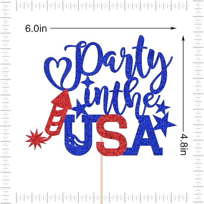 Party in The USA Cake Topper,Happy 4th of July，Happy Birthday America/God Bless America,Independence Day Party Supplies