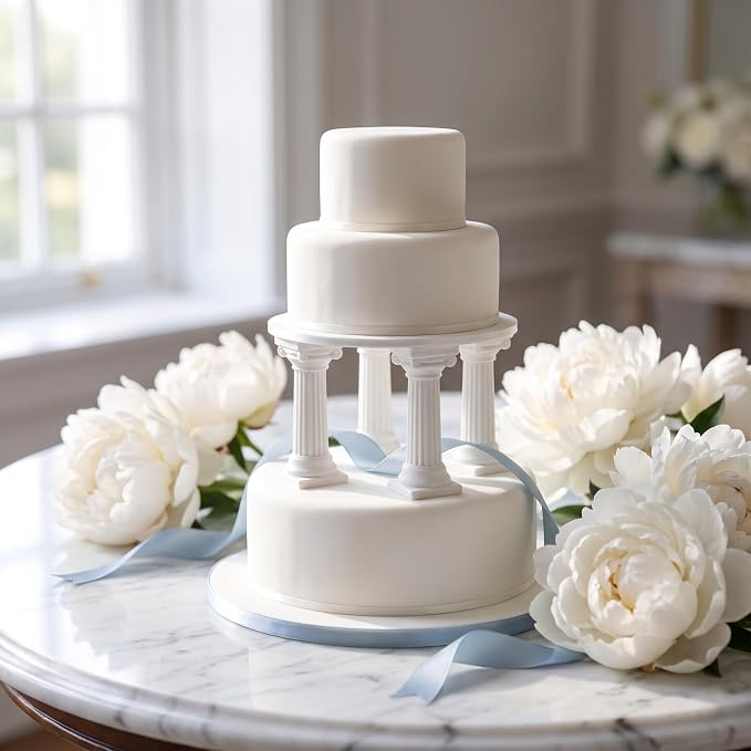 8PCS Roman Column Cake Pillars for Tiered Cakes, White Plastic Support Rods Stacking Kit, Tier Separator Stands for Wedding Party Birthday Cupcake Display