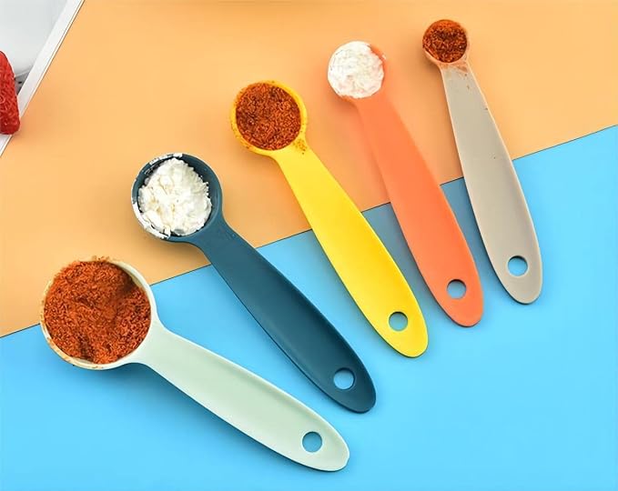 Measuring Cups and Spoons Set, 10 Piece Cute Plastic Measuring Cup Spoon Set, 5 Measure Cup and 5 Spoon For Dry & Liquid, Black Food Measure Cups Spoons for Baking & Kitchen