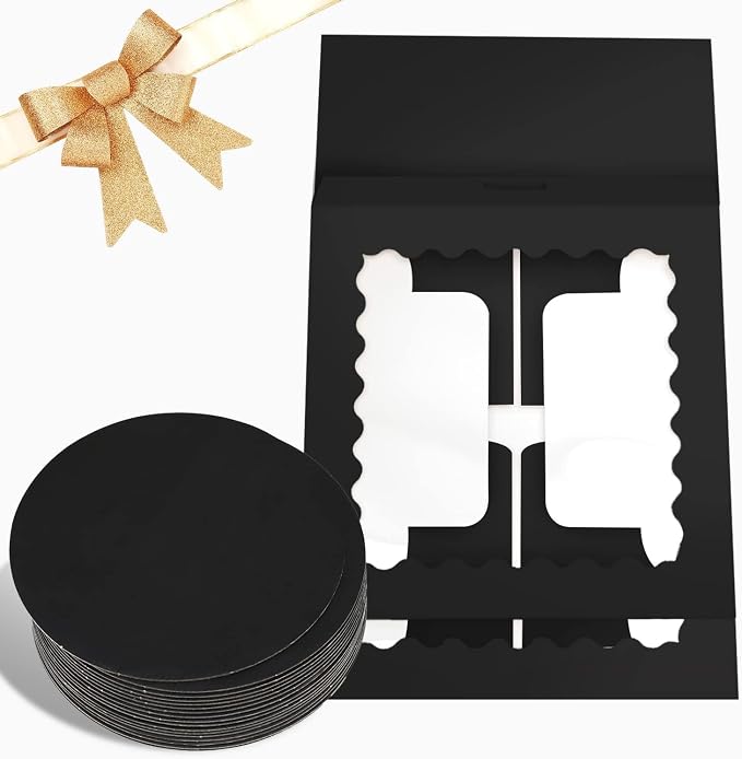 Bakepacker 36pcs 6x6x5 Inches Cake Boxes with Window 18-Packs Black 6 Inch Bakery Boxes (18 Cake Boxes +18 Cake Boards Included)