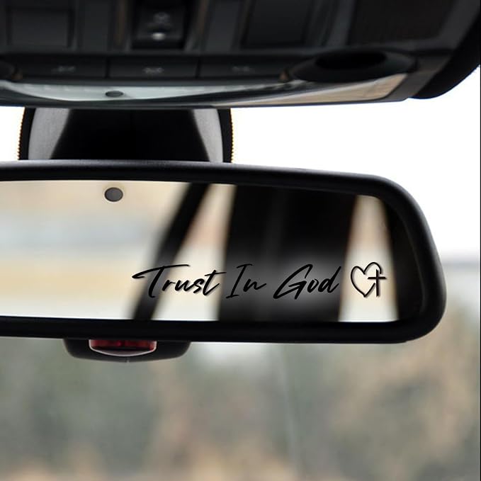 3 x Trust in God Cross Black Car Mirror Decal Stickers for Cars Rearview Mirror Decal for Women Cute Decals Vinyl Affirmation Stickers for Window, Mirror, Tumbler, and Water Bottle