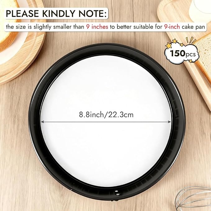 BYKITCHEN 9 Inch Parchment Paper Rounds, Set of 150, Non Stick Round Parchment Paper for Baking, Pre-cut Cake Pan Liners for Round Cake Pan, Springform Pan, Air Fryer and More