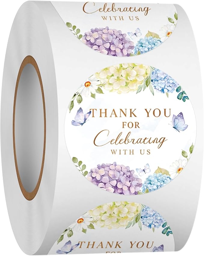 Louise Maelys 1.5 Inch Thank You for Celebrating with Us Stickers 500 Pcs Thank You Party Favor Stickers Labels for Wedding, Baby Shower,Graduation Party, Birthday Party Gift Labels
