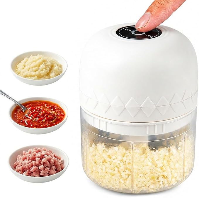 Electric Garlic Chopper, Mini Veggie Chopper Garlic Mincer (White) | Portable Cordless Vegetable Chopper, Rechargeable Wireless Food Processor for Garlic Onion Ginger Chili Vegetables Meat