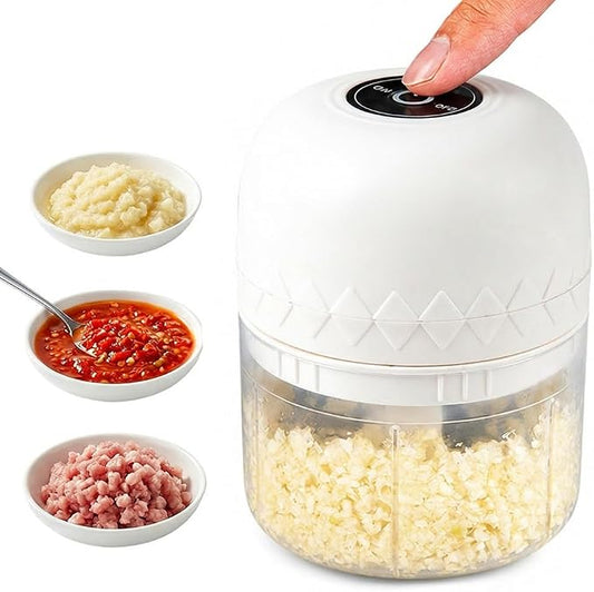 Electric Garlic Chopper, Mini Veggie Chopper Garlic Mincer (White) | Portable Cordless Vegetable Chopper, Rechargeable Wireless Food Processor for Garlic Onion Ginger Chili Vegetables Meat