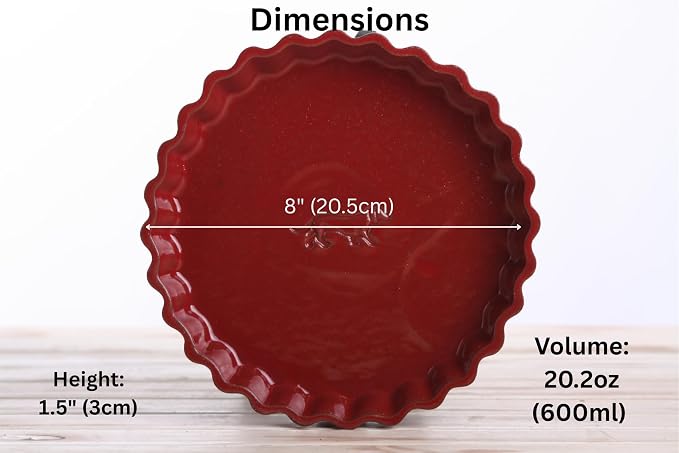 Willow Ceramics Tart Dish, 8 inch Diameter, Running Dachshund Tart Dish Design, Fluted Quiche/Pie Pan, 20oz Volume, Handmade (Red)