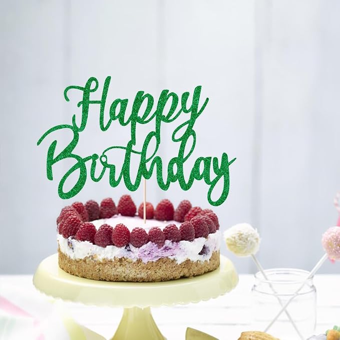 Handmade Glitter happy birthday Cake Topper, Happy Birthday Cake Bunting Decor,Birthday Party Decoration Supplies (green)