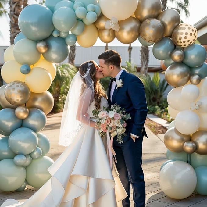Dusty Blue Green Balloon Garland Kit, Slate Blue Haze Fog Blue Sage Green Beige Gold Balloon Arch Kit, Pastel Olive Green Retro Blue Balloons Arch for Birthday Boho Bridal Shower Wedding Decorations