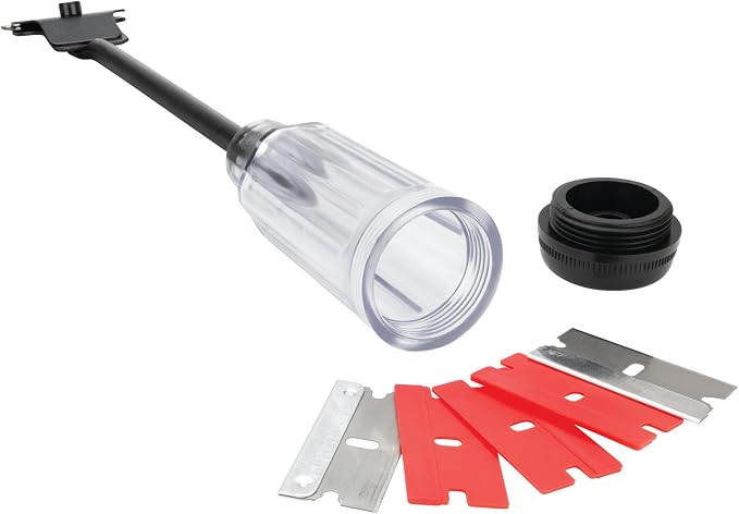 Performance Tool W233 12-Inch Long Reach Extension Scraper with 3pc Double Edged Plastic Razor Scraper Blades and 3pc Carbon Steel Razor Scraper Blades