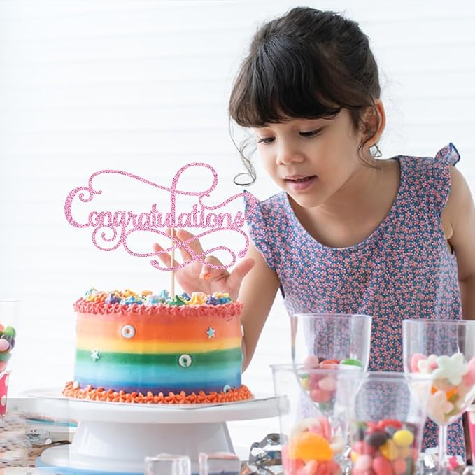 Congratulations Cake Topper,Congratulations 2026 Graduation Cake Topper,Graduation, Wedding, Retirement, Birthday, Anniversary, Celebration Party Decorations Supplies (Pink)