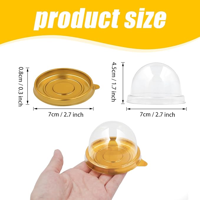 100 Pack Clear Plastic Mini Cake Box with Dome Lids,Plastic Mini Cupcake Container,Mooncake Boxes for Individual Chocolate Cookies,Cheesecake and Other Small Desserts