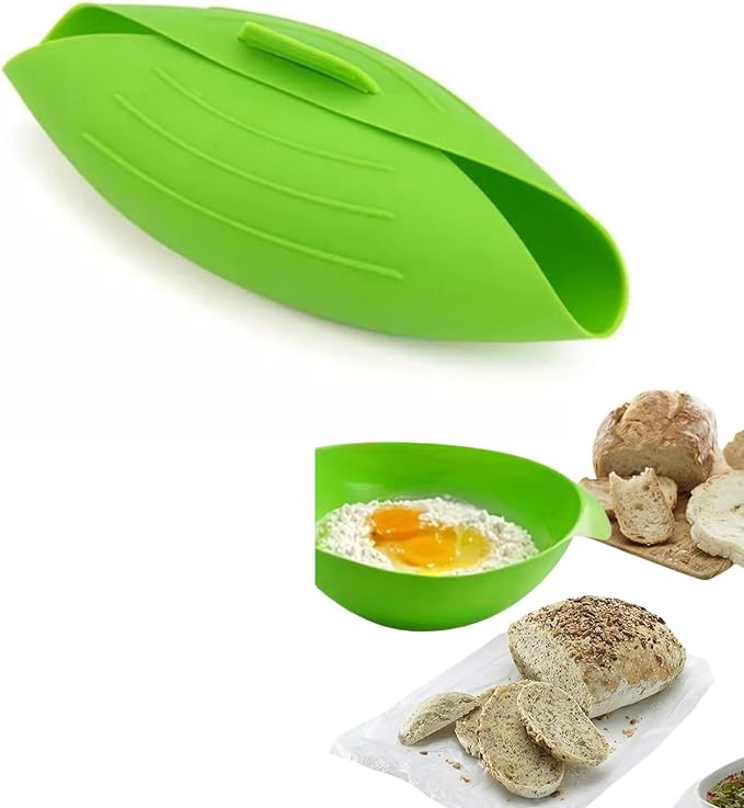 Silicone Bread Bowl,Bread Maker Mold for Baking Bread,Flexible Soft Loaf Pan for Homemade Bread Sourdough,Bakeware Tool for Baking,Easy to Mix,Proof and Bake (Green)