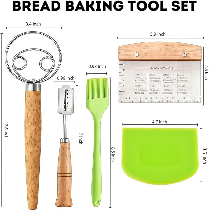 Dough Whisk and Scraper Bread Making Tools Bread Lame Tool and Pastry Brush for Danish Dough Sourdough