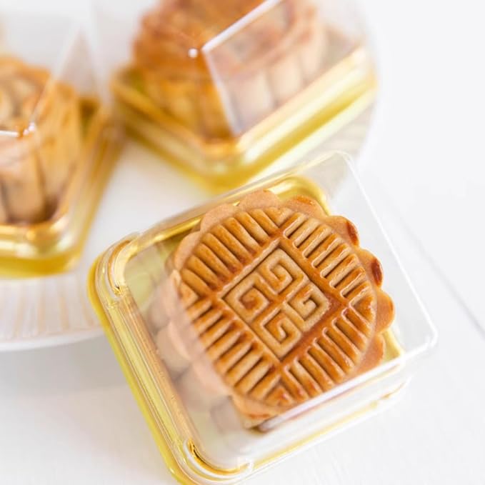 EchoDone 50 Set Clear Square Plastic Mini Cupcake Boxes (Gold) | Candy Muffin Square Mooncake Box Single Container Wedding Birthday Gift Box