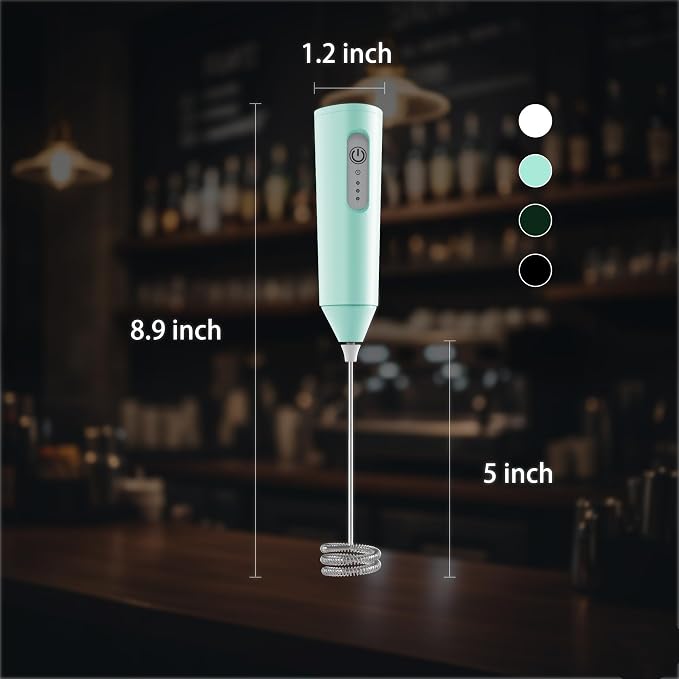 Puraville Rechargeable Electric Milk Frother Handheld, 3 Speeds Electric Whisk Drink Mixer, Type-C Charging BPA Free for Coffee, Latte, Cappuccino, Egg,Cream, Light Green