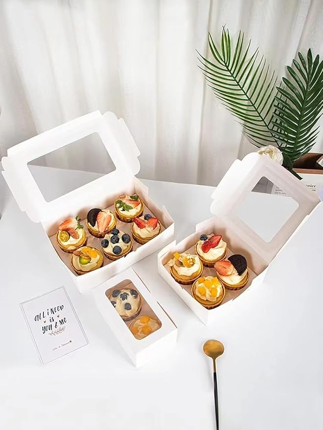 50 Pack Cupcake Boxes Bulk with Clear Display Window Hold 6 Standard Cupcakes, Disposable Food Grade White Cupcake Carrier Cupcake Container, Perfect for Cupcakes Muffins Cookies Pastries