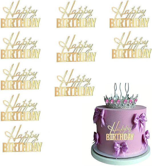 10pcs Happy Birthday Cake Toppers Mirror Acrylic Side Cake Decorations for Birthday Cake Decor Party Decorations