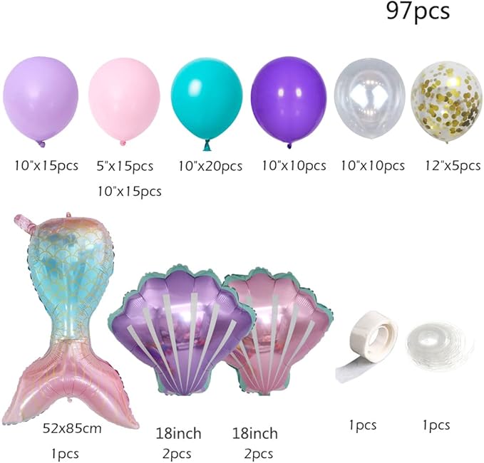DIY Balloon Garland Kit 95pack, Gold Confetti Balloons & Blue Pink Purple Latex Balloons for Baby Shower, Wedding, Birthday, Graduation,Party