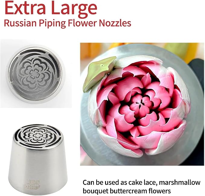 Extra Large Russian Piping Tip Stainless Steel Flower Piping Tips Rose Floral Icing Nozzles for Cake Decorating Frosting