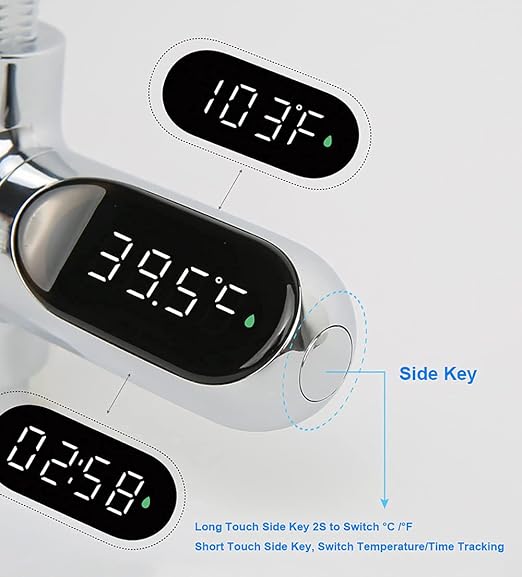 Shower Thermometer Led Digital Display Baby Bath Water Fahrenheit Celsius Thermometer 360°Rotating Screen for Home Bathroom Kitchen (Silver)