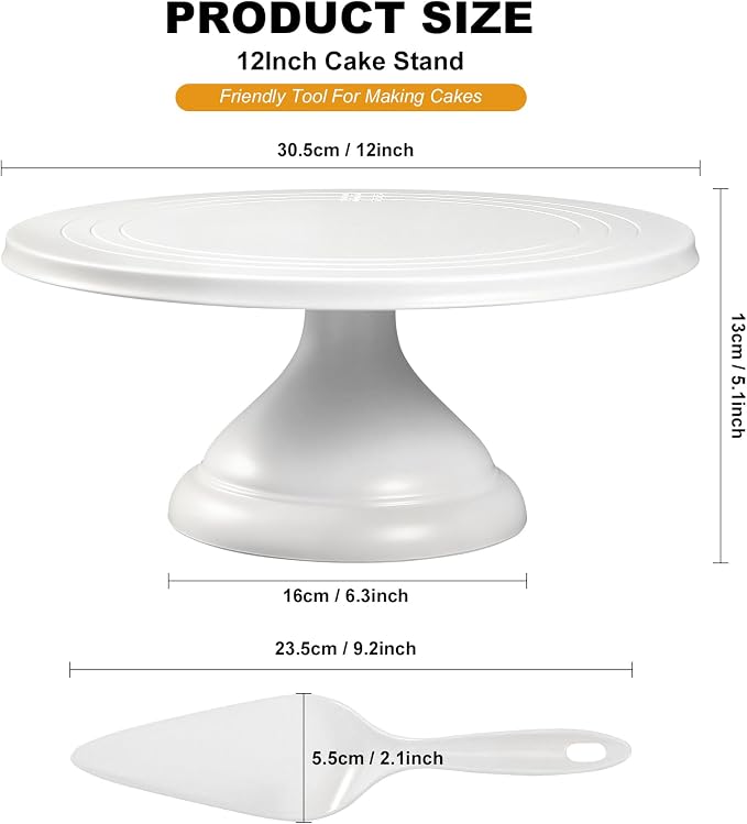ECOWAY Bamboo Fiber Cake Stand 12 Inch with Cake Spatula, Black Round Cupcake Stand Large Dessert Stand, Cake Decorating Display Stand for Birthday Parties, Weddings, Baby Shower and Other Events