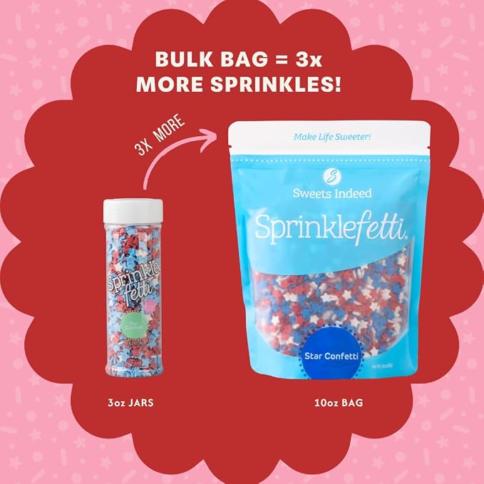 Sweets Indeed Red White and Blue Star Sprinkles – Bulk 10 Ounces Patriotic Star Sprinkles for Baking & Decorating Cupcakes, Cookies, Cakes & Desserts – 4th of July, Memorial Day