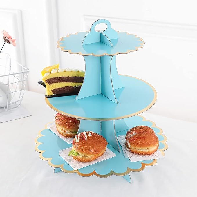 2 PACK Cardboard Cake Stand, 3 Tier Paper Dessert Round Cupcake Holder Tower Disposable Pastry Stand for Birthday, Afternoon Tea,Wedding Party Anniversary Christening Fruit Desserts Display…