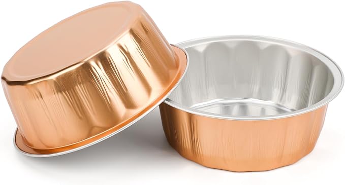 Beasea Disposable Ramekins 8oz, 50 Pack Rose Gold Aluminum Foil Cups with Lids, Disposable Creme Brulee Muffin Cupcake Baking Cup Mini Pudding Cups for Party Wedding Birthday