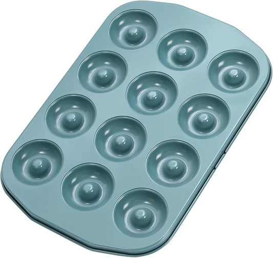 CHEFMADE Mini Donut Pan, Nonstick 12-Cavity Carbon Steel for Baking | Ring Donut Pan for Baking, Bagel Pan Bakeware. Nonstick steel, even heat to 428°F. PTFE/PFOA free. Easy clean (Green)