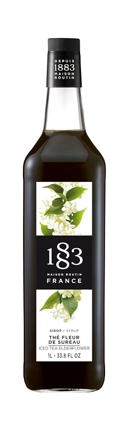 1883 Iced Tea Elderflower Syrup for Drinks, Made in France, 1 Liter Glass Bottle