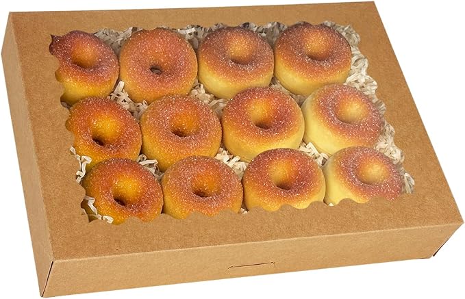 qiqee Auto-pop Up Brown Cookie Box with Window 14x10x2.5 inch 24Pcs Bakery Pastry Macaron Bakery Box For Packaging