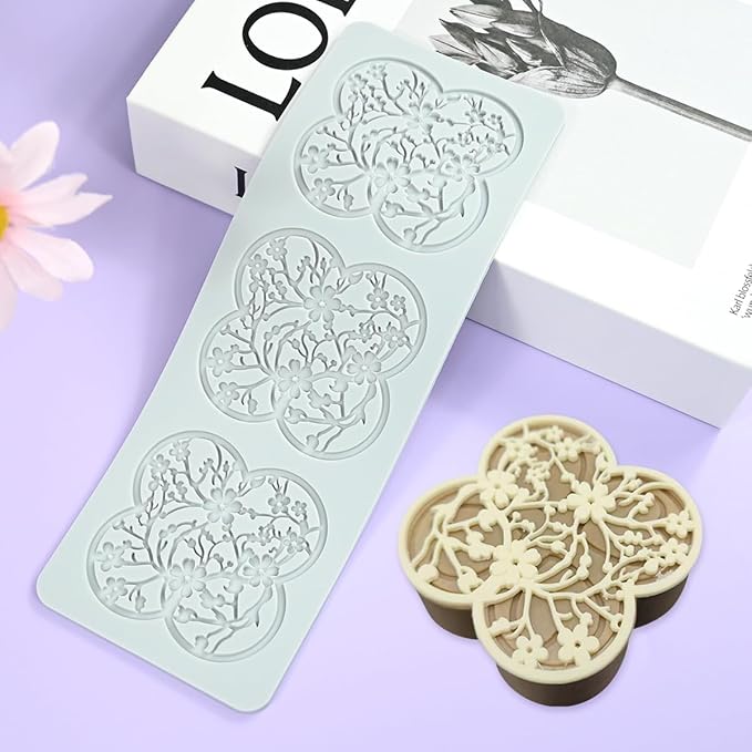 mostsom 3D Plum Blossom Branch Cake Lace Mold Silicone Mould Fondant Mold Chocolate Stencil Cake Decorating Border Bakeware (D_ Plum Blossom)