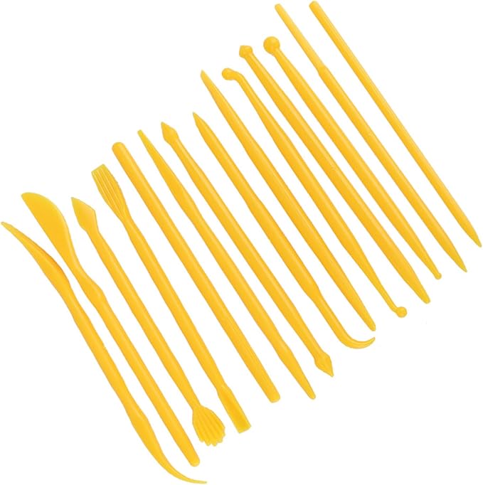 Phefop 14pcs Clay Sculpting Tools Set Polymer Clay Shaping Tool Pottery Carving Kit with Plastic Handle for Soft Fondant Cake (Yellow)