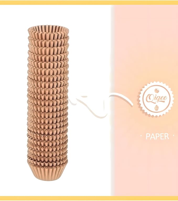 qiqee 600 Count Mini Cupcake Liners Natural Muffin Liners Food Grade Brown Baking Cups Paper No Smells（Small Size）
