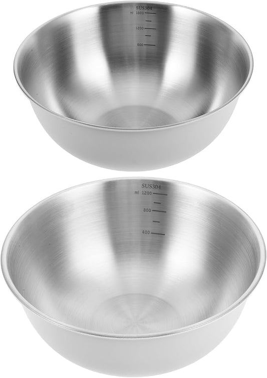 SUPVOX 2pcs 19+22cm 304 Stainless Steel Food Prep Mixing Bowls Set Nested Metal Kitchen Bowls for Washing Vegetables Baking Salad and Dough Mixing for Home Use