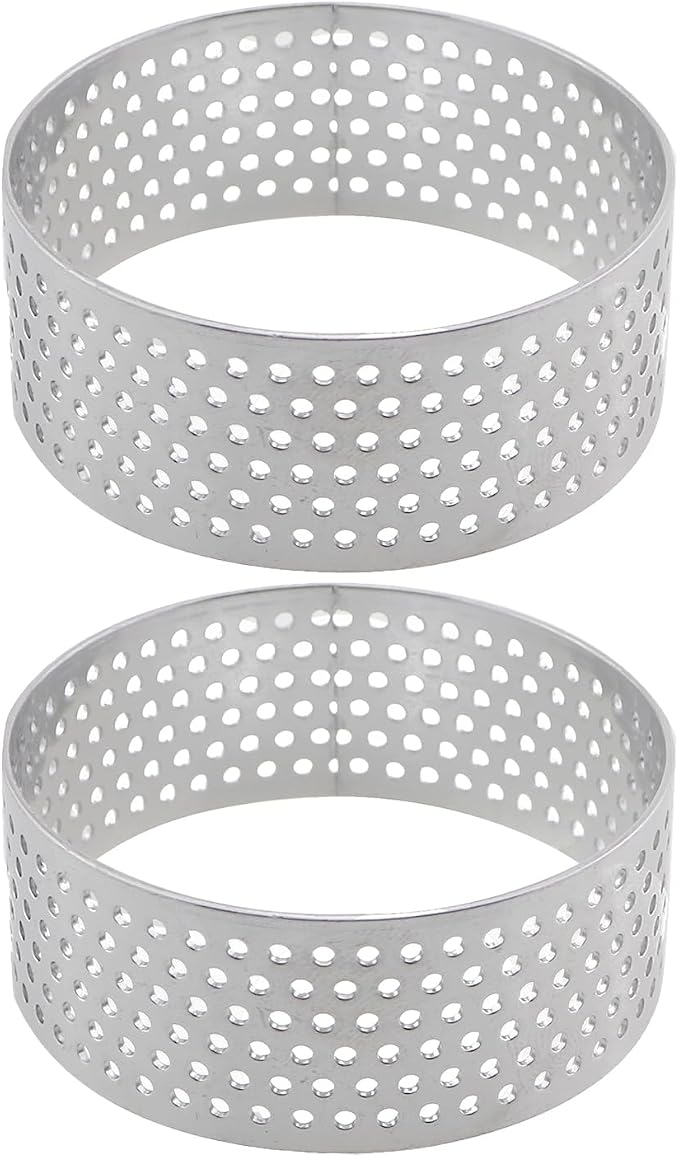 6PCS Stainless Steel Baking Cake Rings Circular Moldlings Heat Resistant Perforated Tart Rings 2 Inches for Cooking Biscuits Desserts Mousses Small Fruit Tart Shells 5 Centimetres