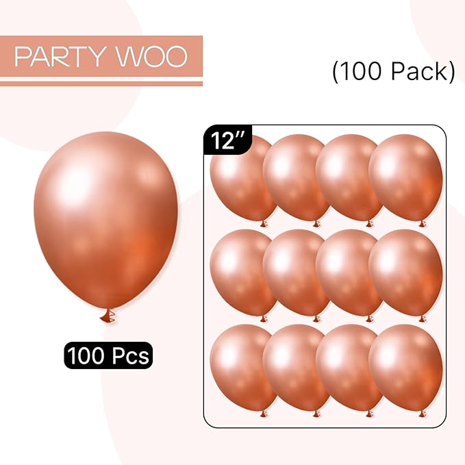 PartyWoo Rose Gold Balloons 100pcs 12 Inch Metallic Chrome Rose Gold Balloons for Wedding Sweet 16 Baby Shower Bridal Shower Bridgerton Floral Girl Birthday Party Decorations Rose Gold-G107