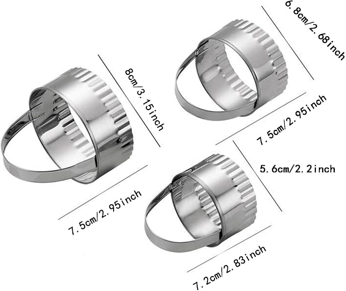 Biscuit Cutter Set,Stainless Steel Round Fluted Cookie Cutters with Handle,Wave Cookies Cutter for Cakes,Rings Biscuits,Cookie (3 Pcs)