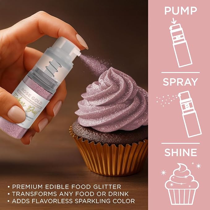 Bakell - Rose Gold Tinker Dust (4g, 1x Mini Spray Pump) Edible Glitter for Food, Desserts, and Baked goods!