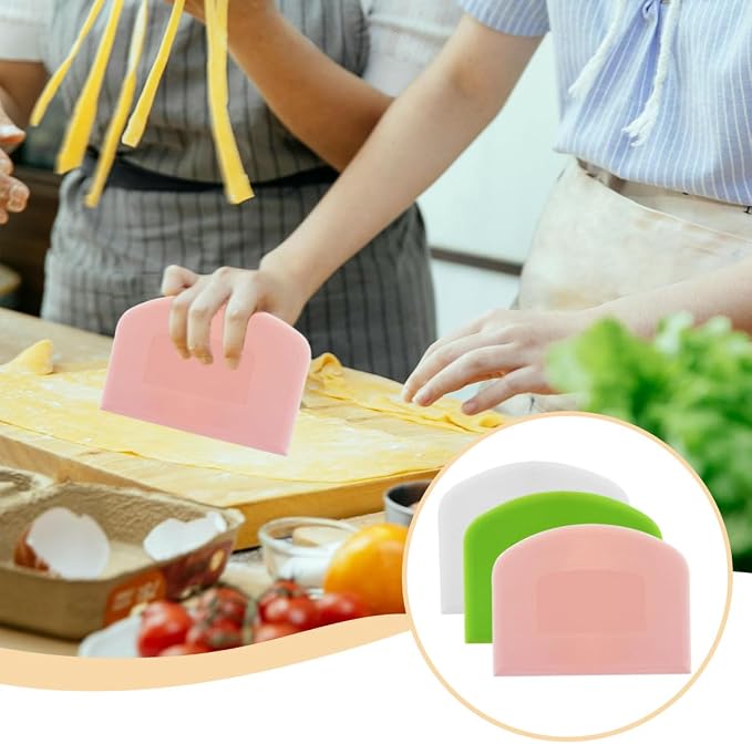 6 Pack Plastic Bench Scraper, Flexible Dough Scraper, Flexible Plastic Multipurpose Kitchen Pastry Cutter Tool, for Bread Cake Dough (White, Green, Pink)