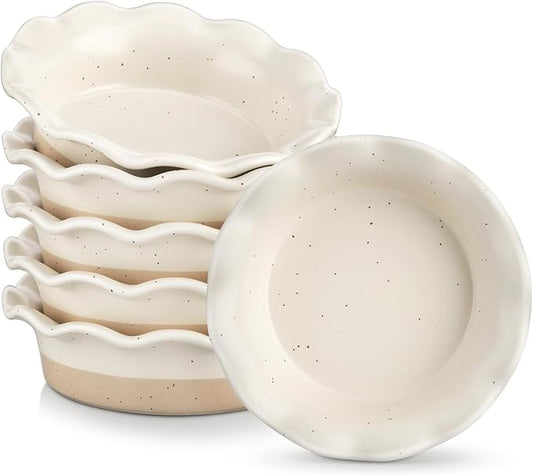 vancasso Mini Pie Pans Set of 6, 5.2 Inch Ceramic Deep Dish Pie Plates with Ruffled Edge for Baking, Microwave & Oven Safe, Cream Colored