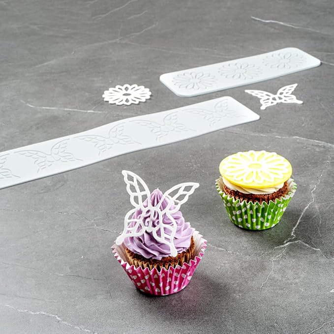 Restaurantware Pastry Tek Fondant Impression Mat 1 Reusable Fondant Embosser - Butterfly Pliable Gray Silicone Cake Impression Mat Dishwashable For Cake Decoration