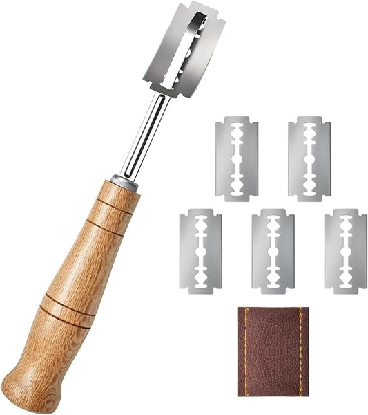 Bread Lame Sourdough Scoring Tool with Blade | Handcrafted bread lame, 5 replaceable blades & leather cover, premium sourdough baking tool for home artisan bakers