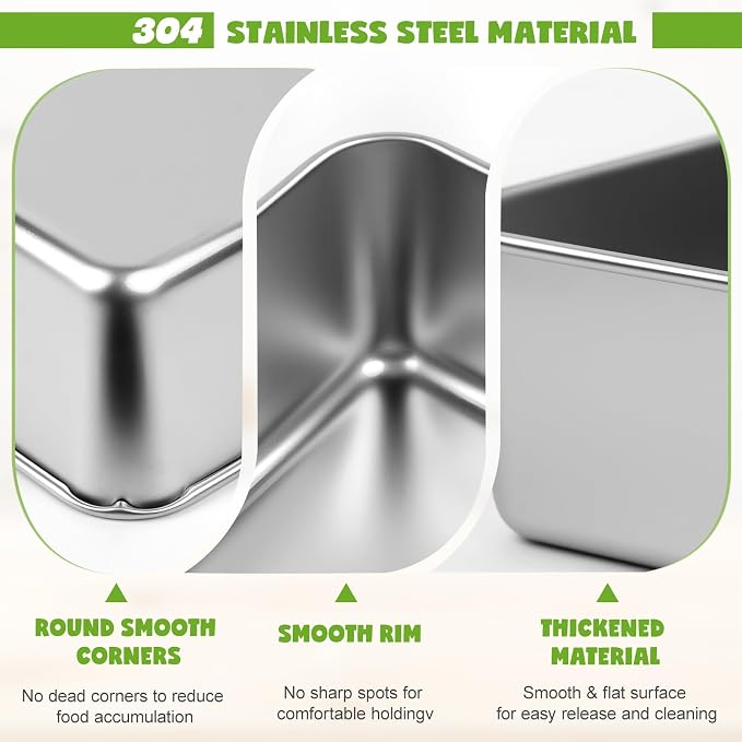 8.8 × 5.9 Inch 304 Stainless Steel Loaf Pans for Baking Bread, Set of 4 Heavy Duty Metal Bread Pan, Oven & Dishwasher Safe Bakeware for Meatloaf, Cake & Brownies, Even Heat Baking Performance