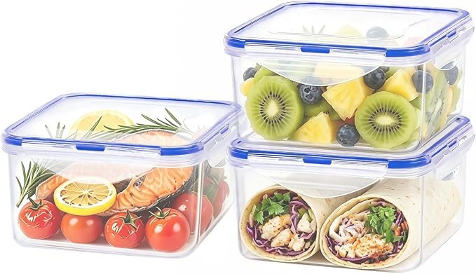 KIGI 42 oz Square Food Storage Containers, Leak-proof &Airtight, 4-Sided Locking Lid, Ideal for Lunch, Meal Prep, Leftover & Salad, BPA-Free Plastic, 5.2 cup, 6 Piece Set