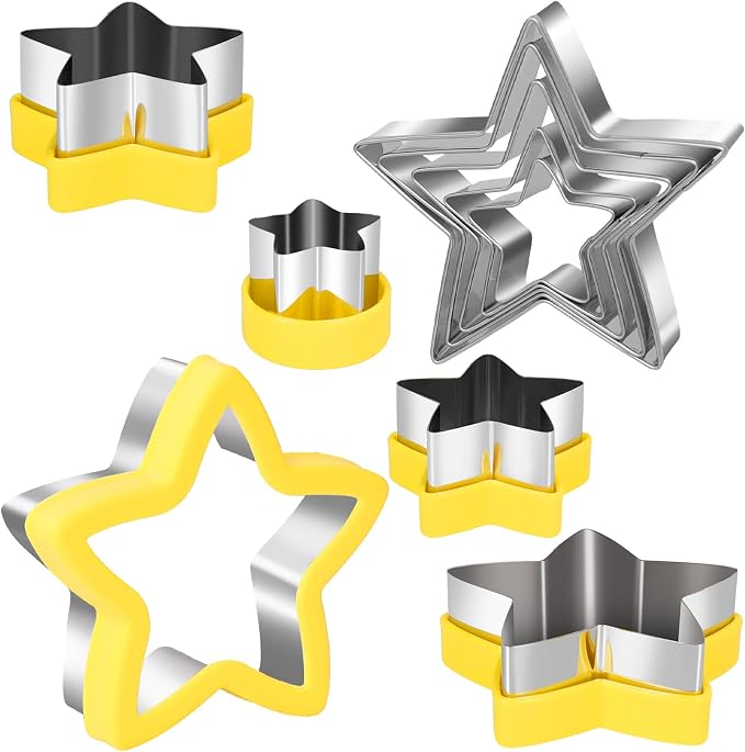 10-Piece Star Cookie Cutters Set, Food Safe Stainless Steel Baking Tools, Multi Size Cookie Cutters for DIY Baking, Fondant, Sandwiches, Holiday Party Treats